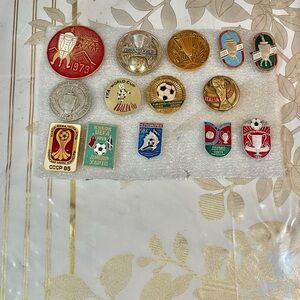 Set Of 14 VTG Soviet-era pins badges related to the Dynamo Kyiv football club
